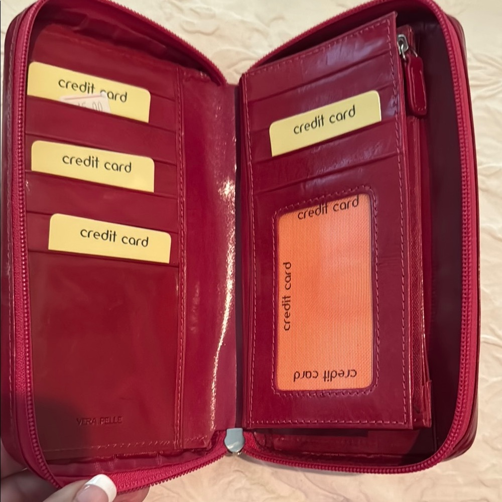 Red Leather Zip Wallet